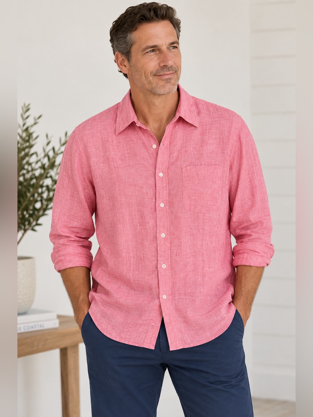 Brooks Brothers Men’s XXL 100% Irish Linen Pink Long Sleeve Button Up Shirt